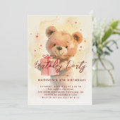 プレゼントを持ったテディベア　子供の誕生日パーティー 招待状 (スタンド正面)
