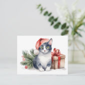 プレゼントを持った水彩クリスマス猫 シーズンポストカード (スタンド正面)