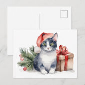 プレゼントを持った水彩クリスマス猫 シーズンポストカード (正面/裏面)
