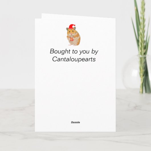 プレゼントを持っているかわいい小さなクリスマスハムスター カード (裏面)