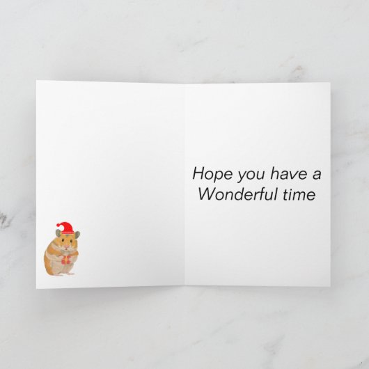 プレゼントを持っているかわいい小さなクリスマスハムスター カード (内部)