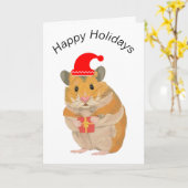 プレゼントを持っているかわいい小さなクリスマスハムスター カード (黄色い花)