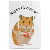 プレゼントを持っているかわいい小さなクリスマスハムスター ミディアムペーパーバッグ (裏面)