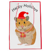 プレゼントを持っているかわいい小さなクリスマスハムスター ミディアムペーパーバッグ (正面)