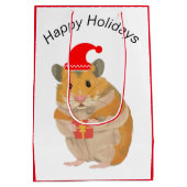 プレゼントを持っているかわいい小さなクリスマスハムスター ミディアムペーパーバッグ (裏面)