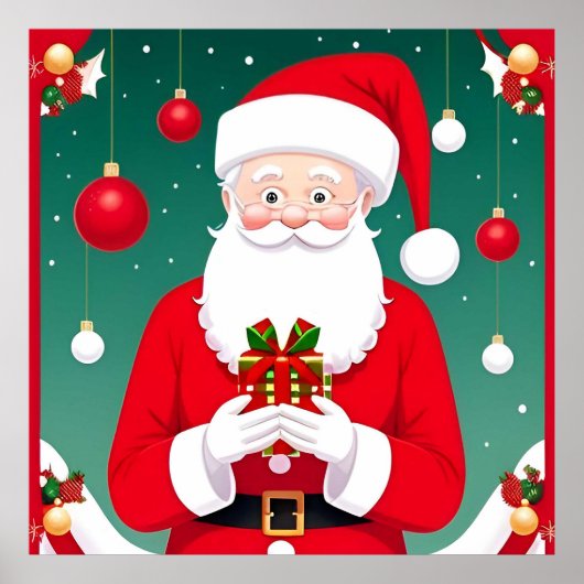 プレゼントを持っているサンタクロース ポスター (正面)
