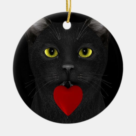 プレゼントを持ってくる黒猫 セラミックオーナメント (正面)