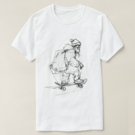 プレゼントを持ってスケートボードをするサンタクロース Tシャツ