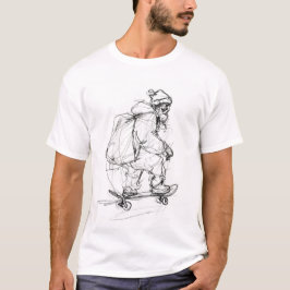 プレゼントを持ってスケートボードをするサンタクロース Tシャツ