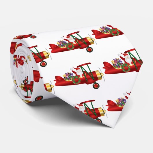 プレゼントを提供する複葉機のサンタクロース ネクタイ (ロール)