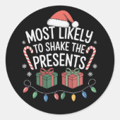 プレゼントを最も激しく揺らす家族のクリスマス ラウンドシール (正面)