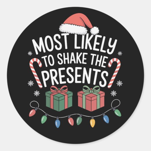 プレゼントを最も激しく揺らす家族のクリスマス ラウンドシール (正面)