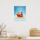 プレゼントを積んだそり上のクリスマスエルフ ポスター (キッチン)
