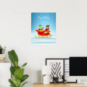 プレゼントを積んだそり上のクリスマスエルフ ポスター (ホームオフィス)