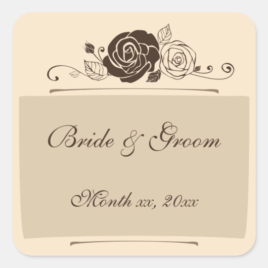 プレゼントを調整するクリームとバラ スクエアシール (正面)