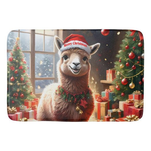 「プレゼントを贈るアルパカ:クリスマスの物語」 バスマット (正面)