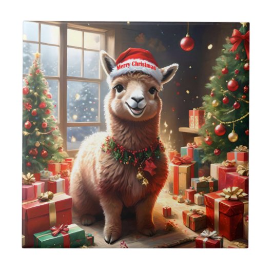 「プレゼントを運ぶアルパカ：クリスマスの物語」 タイル (正面)