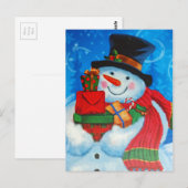 プレゼントを運ぶ雪だるま ポストカード (正面/裏面)