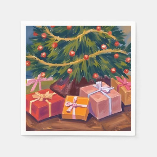 プレゼントズアンダーザツリークリスマスホリデーパーティー スタンダードカクテルナプキン (正面)