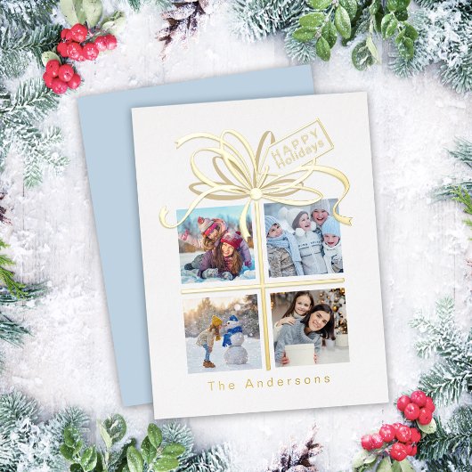 プレゼントフォト金ゴールドクリスマスホリデーカード 箔シーズンポストカード