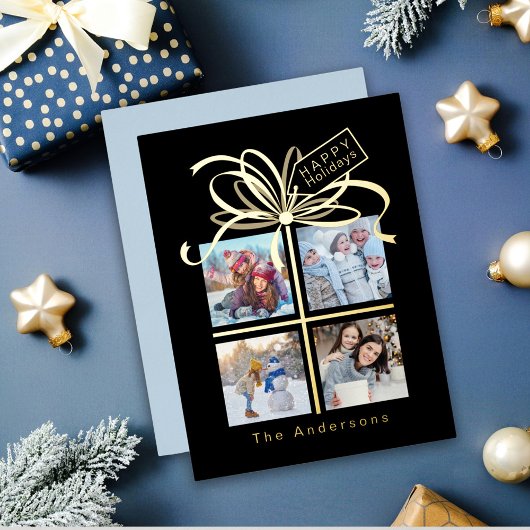 プレゼントフォト金ゴールドブラッククリスマスホリデーカード 箔シーズンポストカード