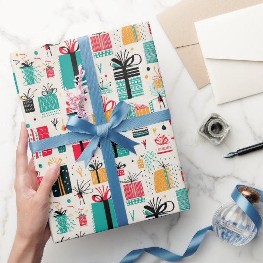 プレゼントボウズフェスティバルホリデーズパターンギフト ラッピングペーパー (ギフト)
