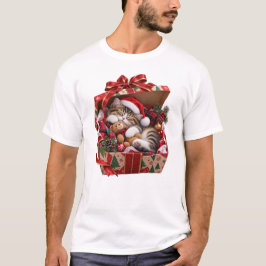 プレゼントボックスの中で眠る猫 Tシャツ