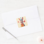 🐰 プレゼント付きかわいいウサギの誕生日パーティー スクエアシール (封筒)