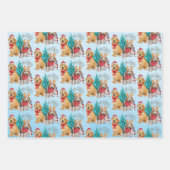 プレゼント付きの可愛いクリスマスの子犬 ラッピングペーパーシート (正面)