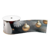 プレゼント付きの可愛いフワフワのクリスマスのホッキョクグマ。 サテンリボン (リール)