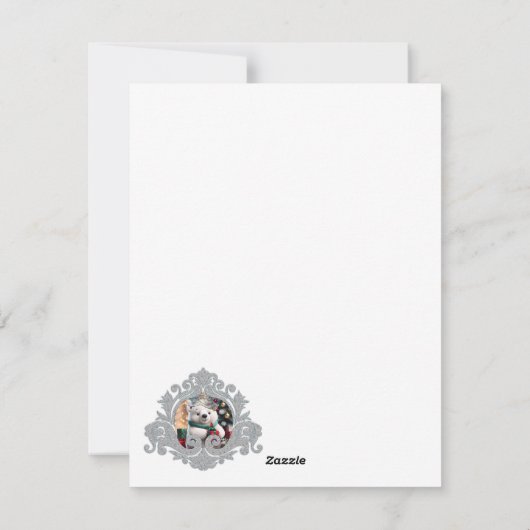 プレゼント付きの可愛いフワフワのクリスマスのホッキョクグマ。 シーズンカード (裏面)