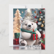 プレゼント付きの可愛いフワフワのクリスマスのホッキョクグマ。