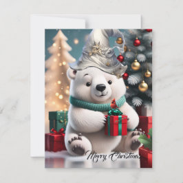 プレゼント付きの可愛いフワフワのクリスマスのホッキョクグマ。 シーズンカード