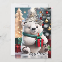 プレゼント付きの可愛いフワフワのクリスマスのホッキョクグマ。