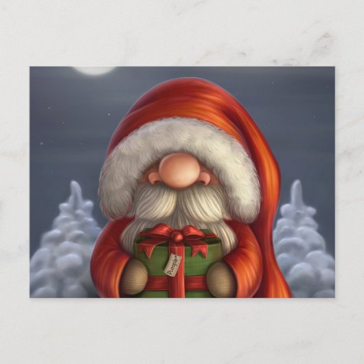 プレゼント付きの小さなサンタ シーズンポストカード (正面)