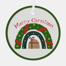 プレゼント付きクリスマスレインボー ガラスオーナメント