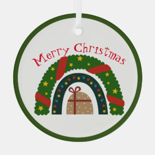 プレゼント付きクリスマスレインボー ガラスオーナメント