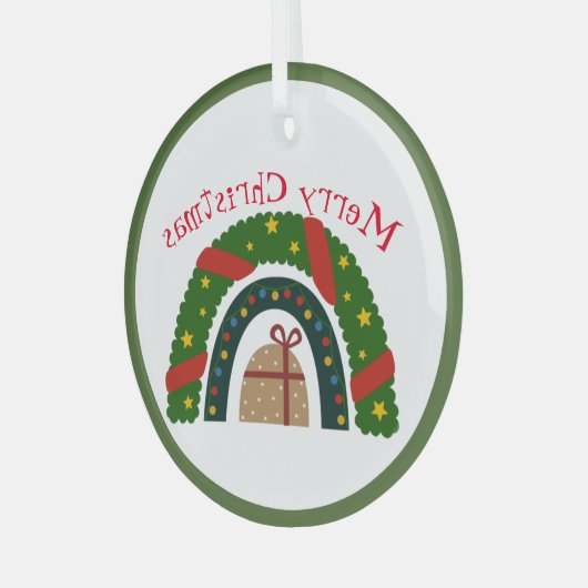 プレゼント付きクリスマスレインボー ガラスオーナメント (正面左)