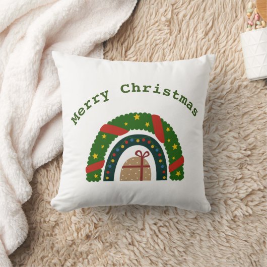 プレゼント付きクリスマスレインボー クッション (ブランケット)