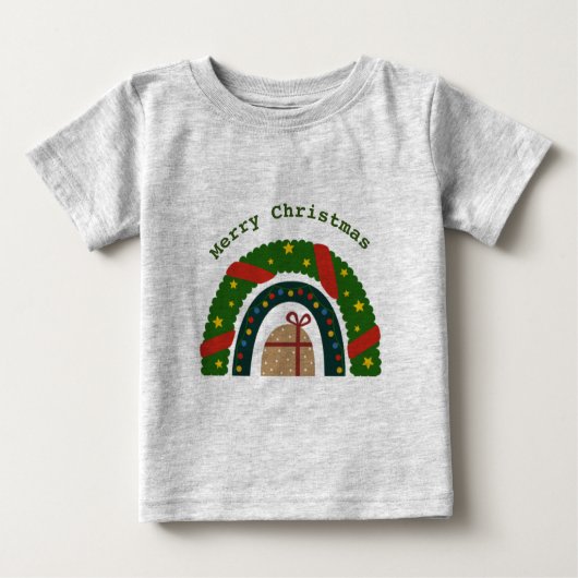 プレゼント付きクリスマスレインボー ベビーTシャツ (正面)