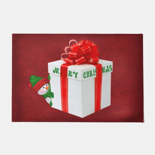 プレゼント付きクリスマス雪だるま ドアマット (正面)