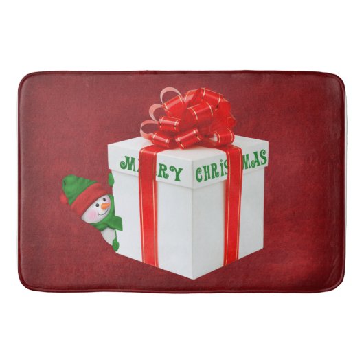 プレゼント付きクリスマス雪だるま バスマット (正面)