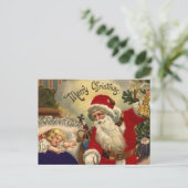 プレゼント付きサンタかわいいベビーガールヴィンテージクリスマス シーズンポストカード (スタンド正面)