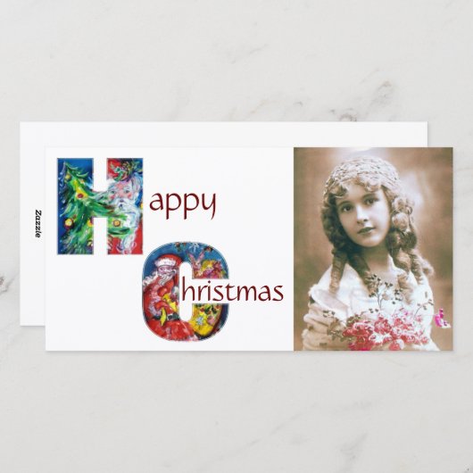 プレゼント付きサンタとクリスマスツリーモノグラム シーズンカード (正面/裏面)