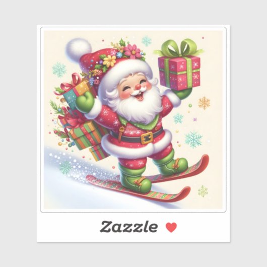 プレゼント付きサンタカラフルスキー シール (シート)