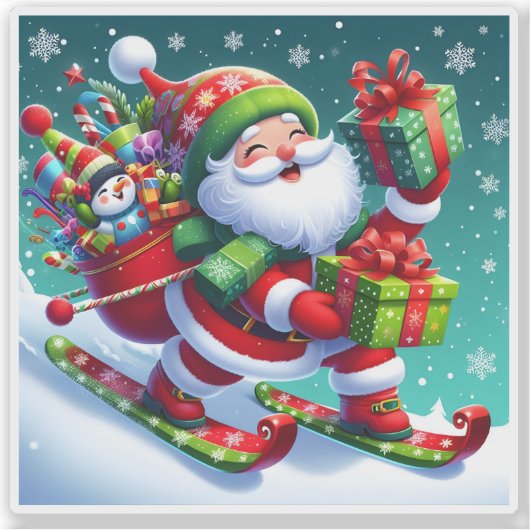 プレゼント付きサンタカラフルスキー シール (正面)