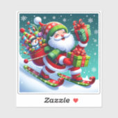 プレゼント付きサンタカラフルスキー シール (シート)