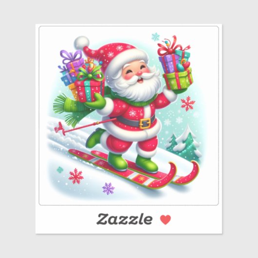 プレゼント付きサンタカラフルスキー シール (シート)