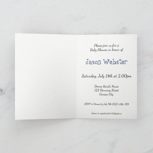 プレゼント付きテディベア – ベビーシャワー用グリーティングカード 招待状 (内部)