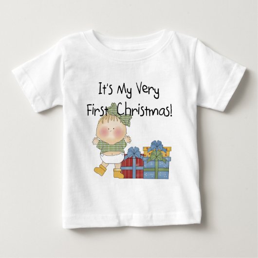 プレゼント付き女の子1stクリスマスTシャツとギフト ベビーTシャツ (正面)